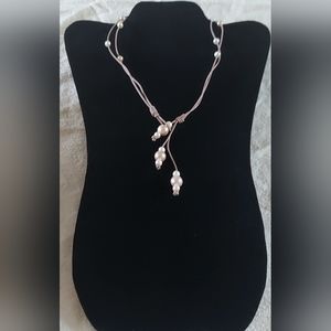 Handmade White & Pink Pearl & Light Pink Leather 3-Way Necklace